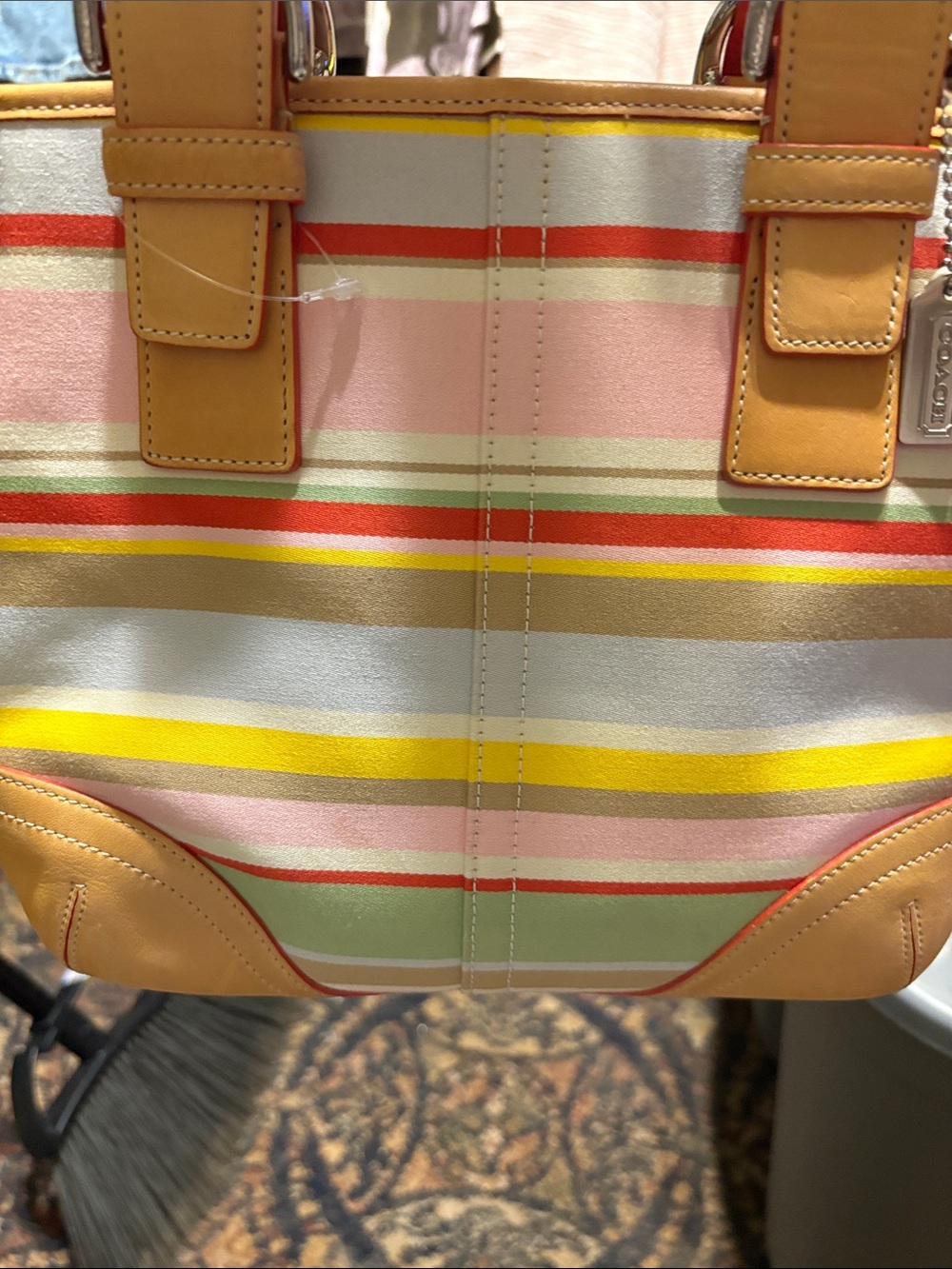 Coach Pastel Stripe Tote with Tan Trim